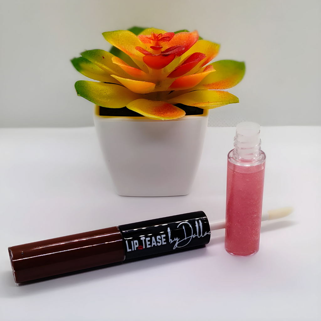 Dual Sided Color Changing Gloss Lip Gloss Lip Tease by Dallace Dark Chocolate / Peach Petals