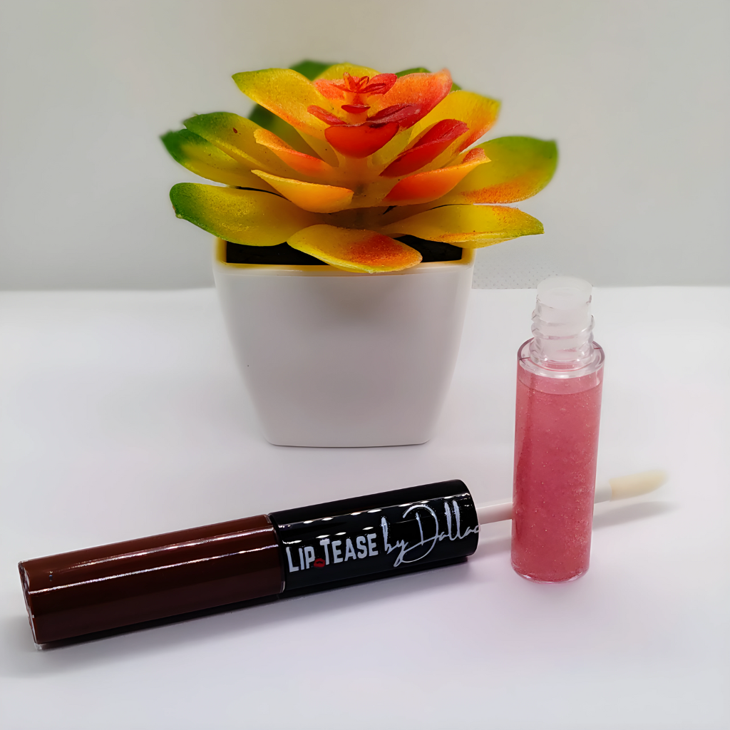Dual Sided Color Changing Gloss Lip Gloss Lip Tease by Dallace Dark Chocolate / Peach Petals  